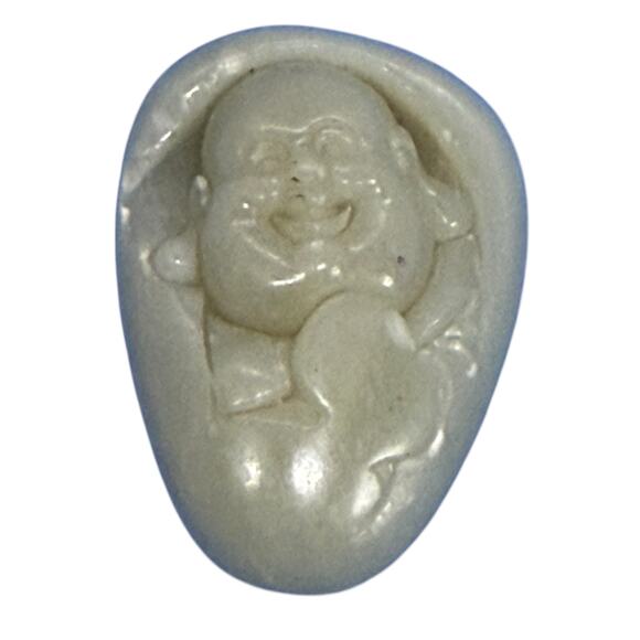 Chinese Polished Nephrite Jade Carved Smiling Buddha 1 1/2” Tall Pendant - Picture 2 of 14